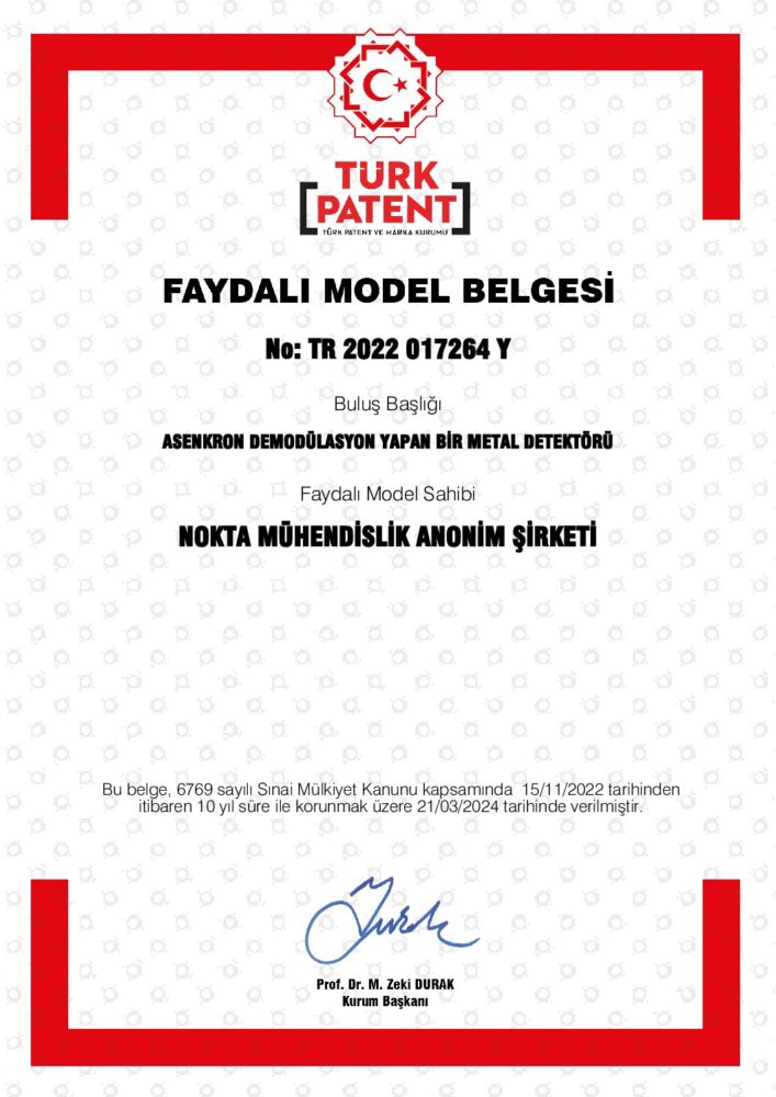 Utility Model Certificate for an Asynchronous Demodulation Metal Detector • Türkiye