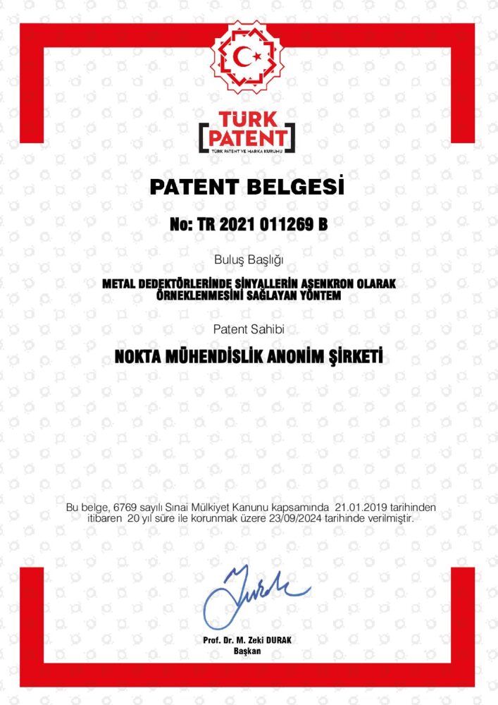 Asynchronous Method For Sampling Signals In Metal Detectors Patent Certificate • Türkiye